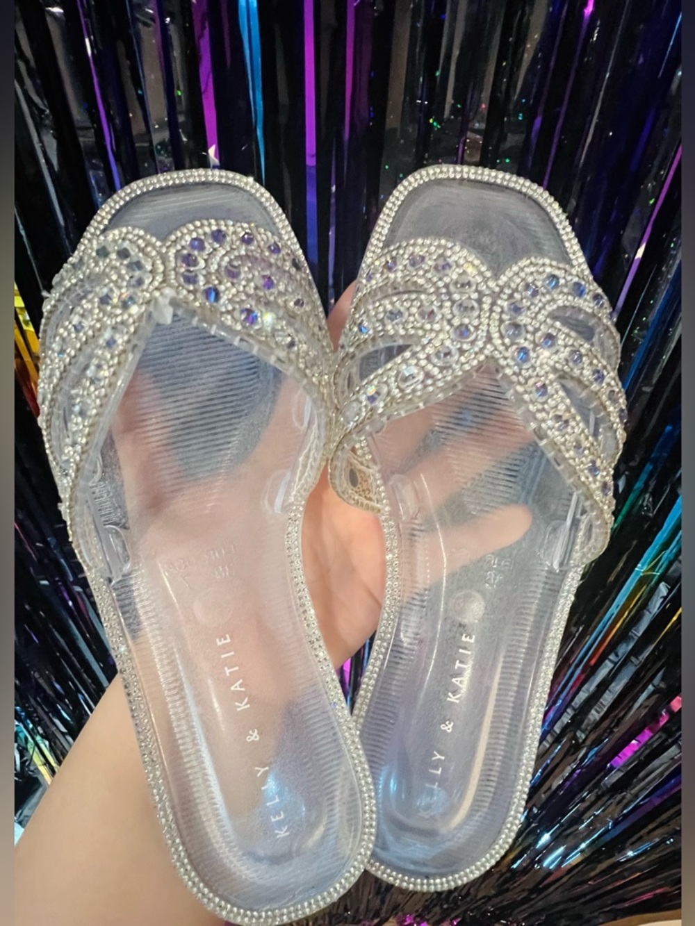Clear Rhinestone Slide Sandals - Silver - Picture 5 of 6